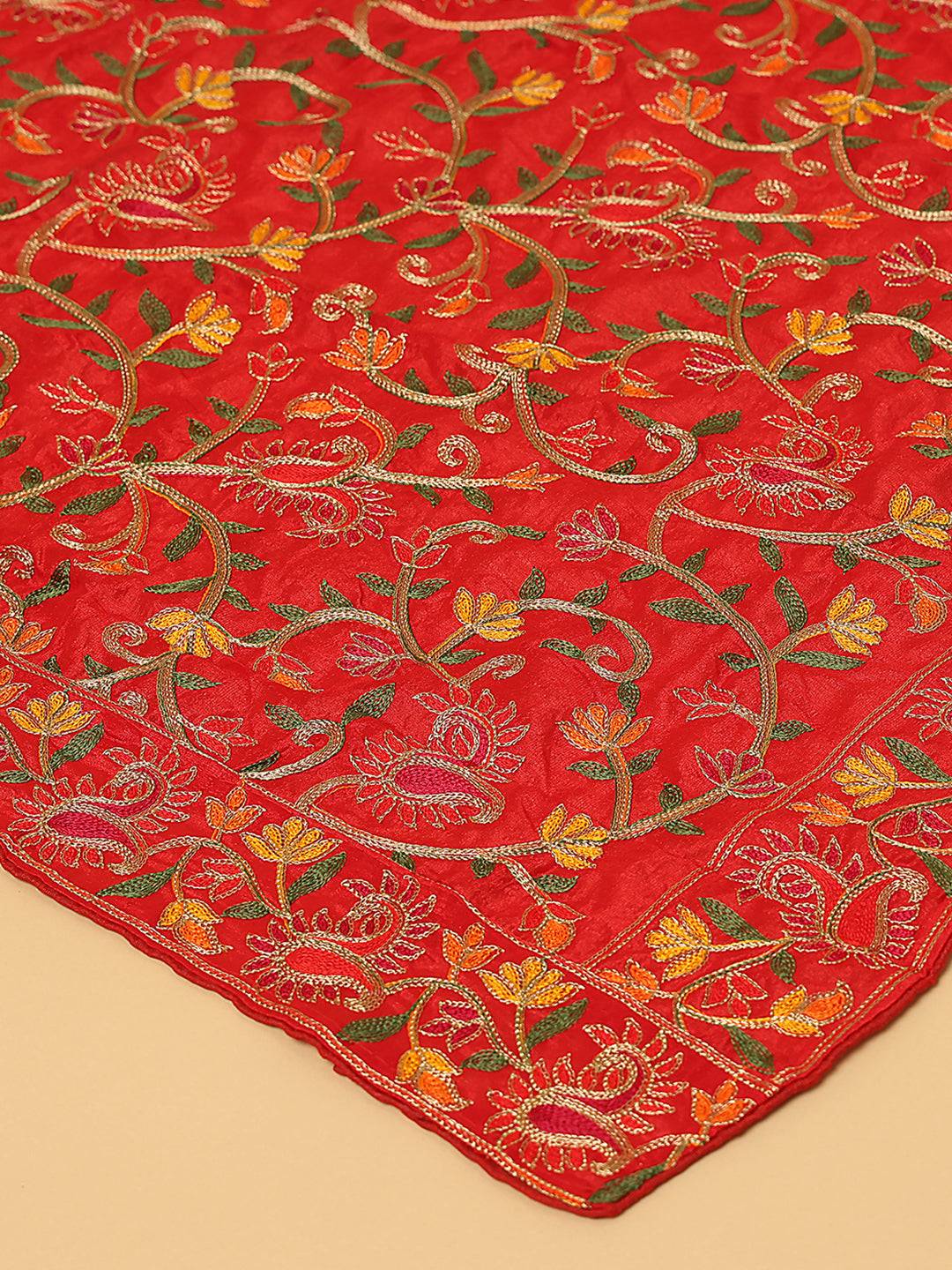 Red Scattered Floral Pashmina Dupatta
