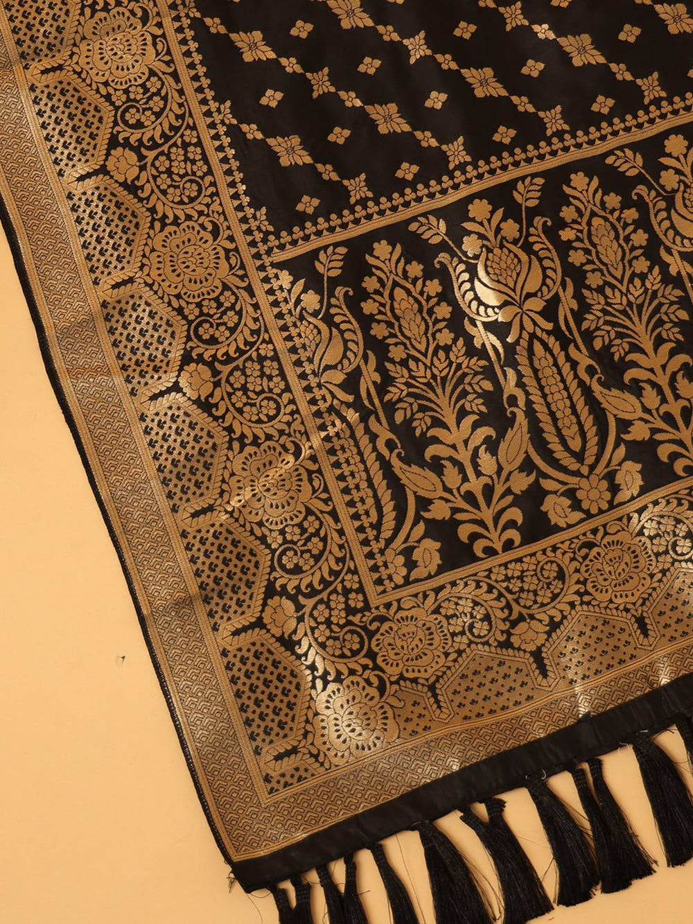 Latest Black Colour Woven Design Silk Blend Dupatta