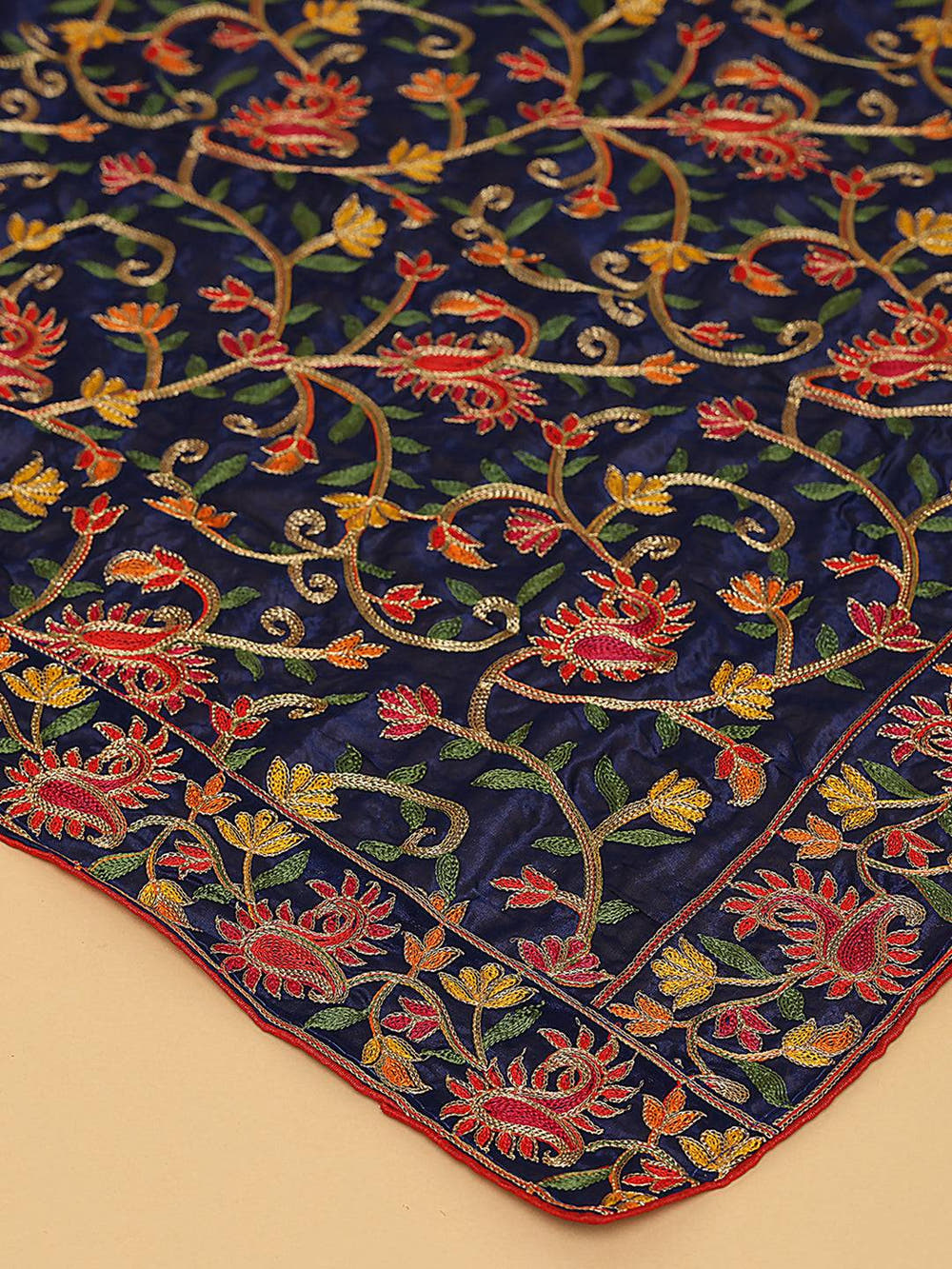 Navy Bright Floral Jaal Pashmina Dupatta