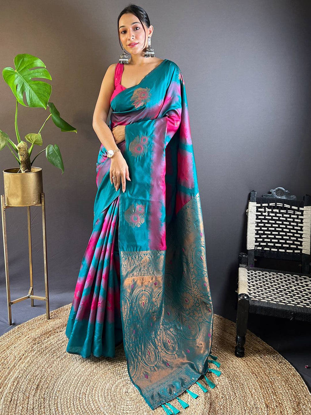 Rani Tussar Silk Ikkat Weaving Saree