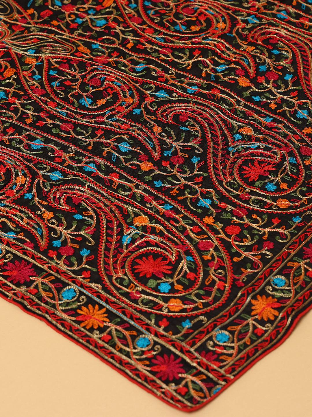Black Green Red Floral Jaal Pashmina Dupatta