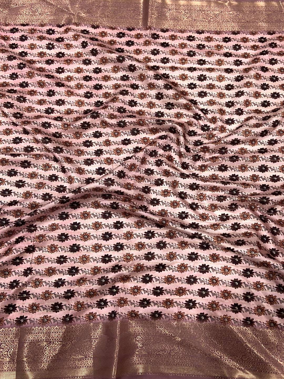 Rose Gold Freehand Design Gadwal Saree