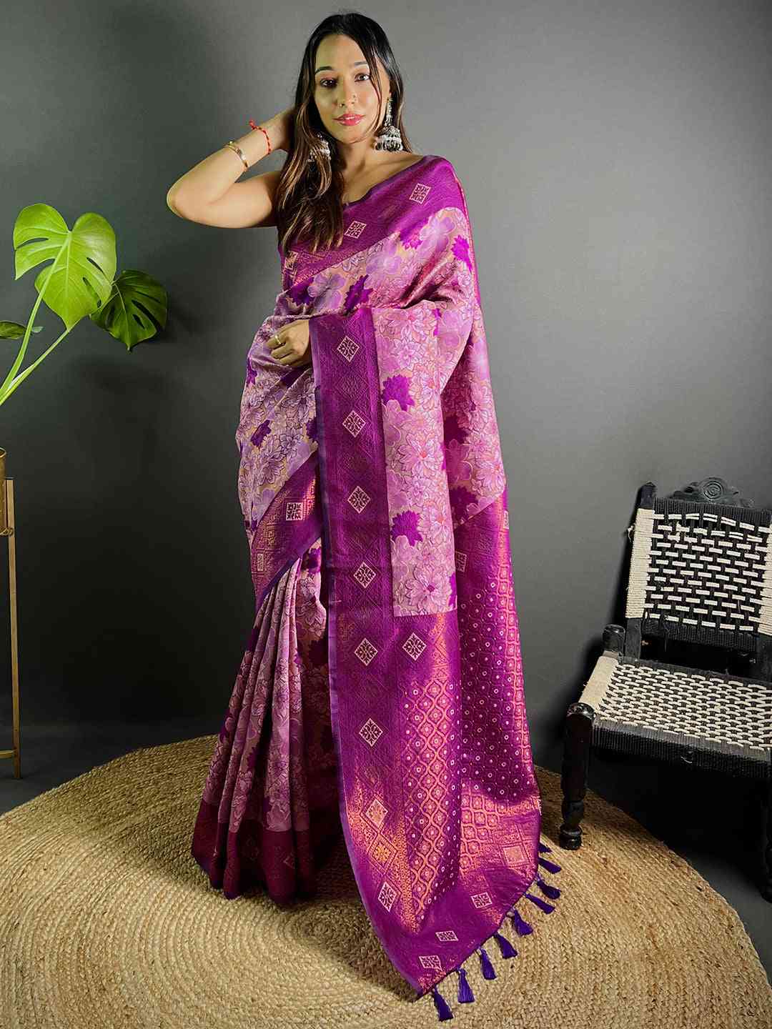 Lavender Soft Silk Butta Weaving Saree