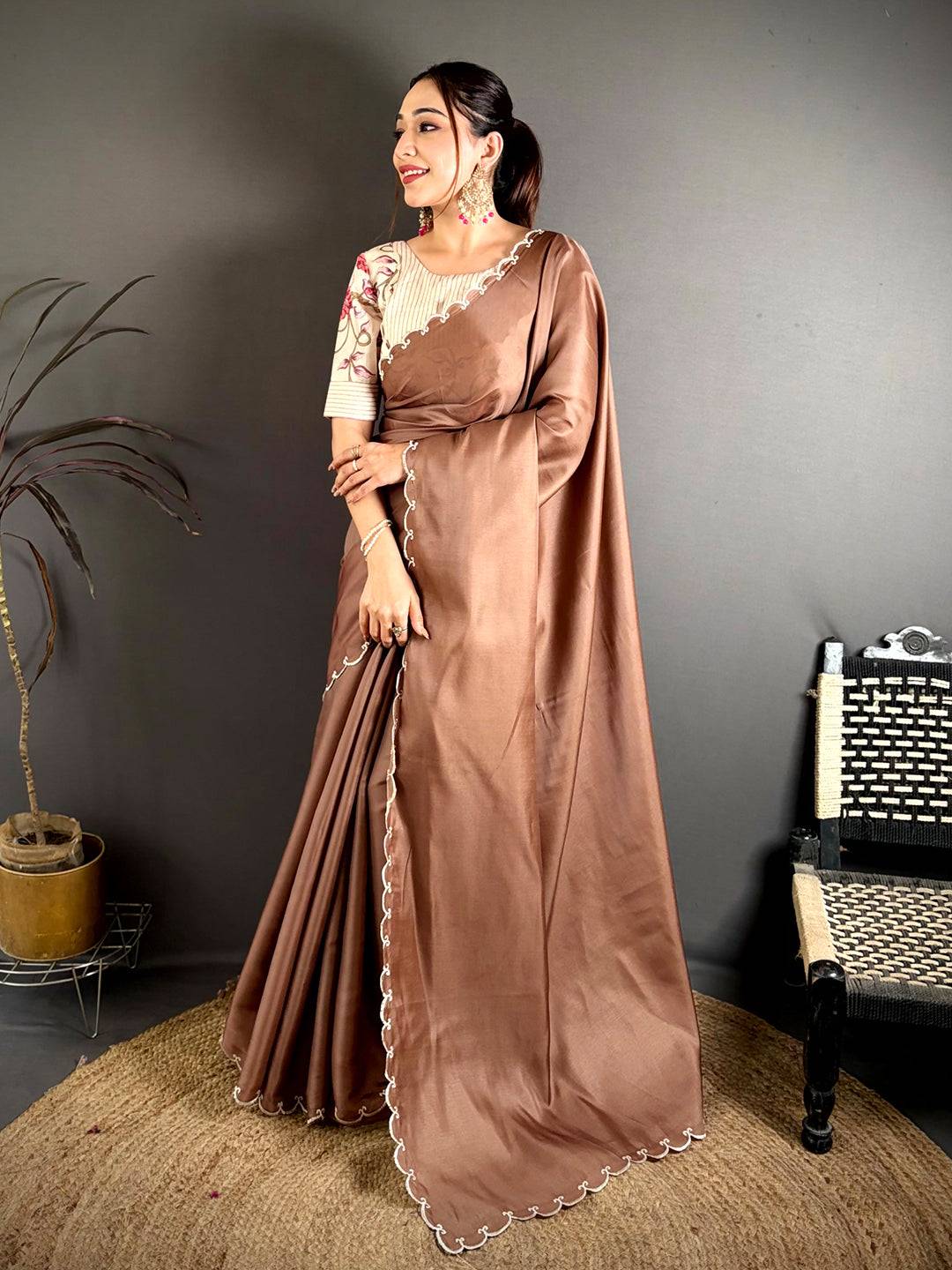 Elegant Semi Silk Resham Cutwork Saree