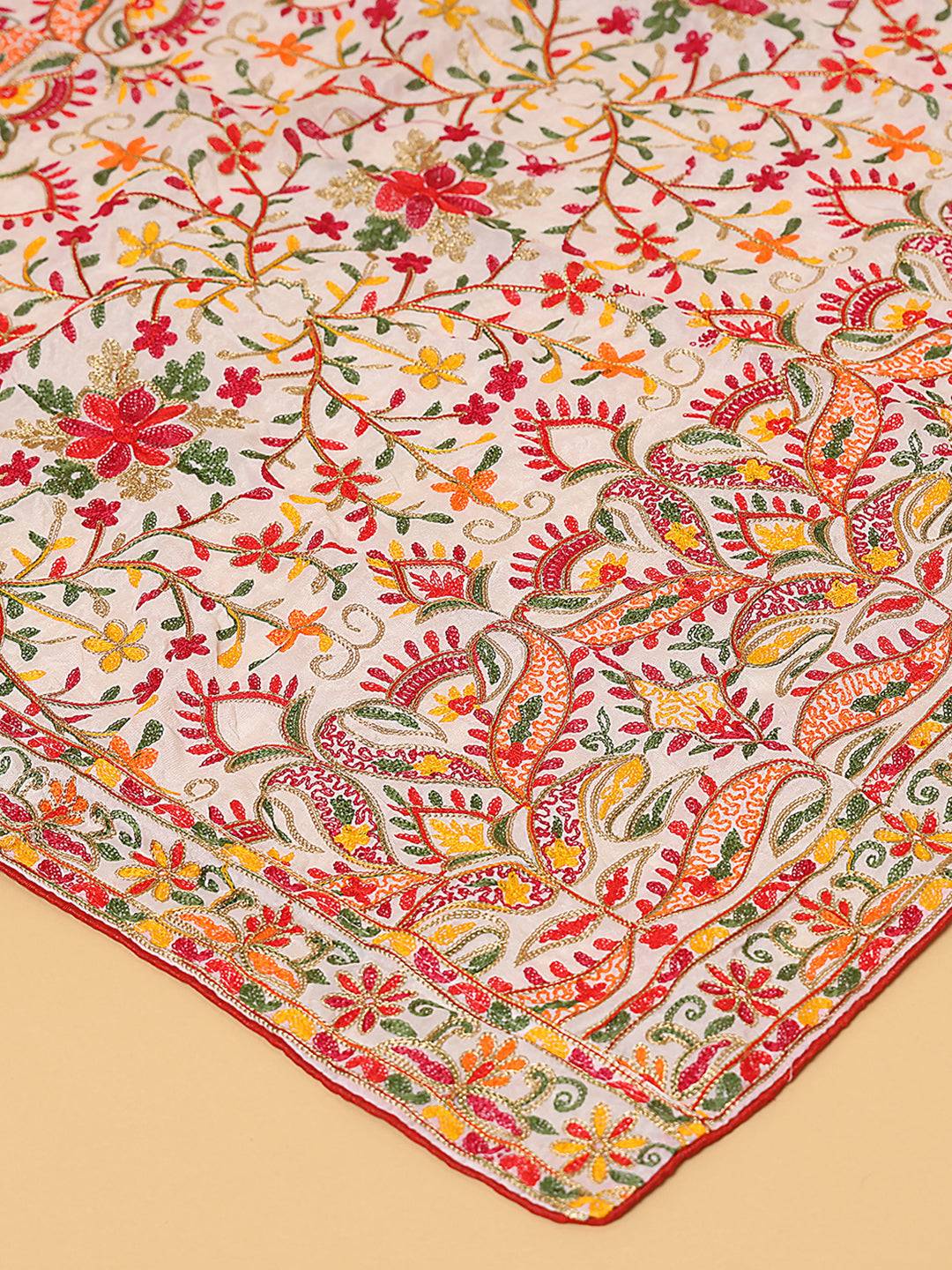 Ivory Multicolour Floral Pashmina Dupatta