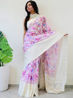 Multi Colour Digital Print Bollywood Saree in Lakhnavi Slub Pattern