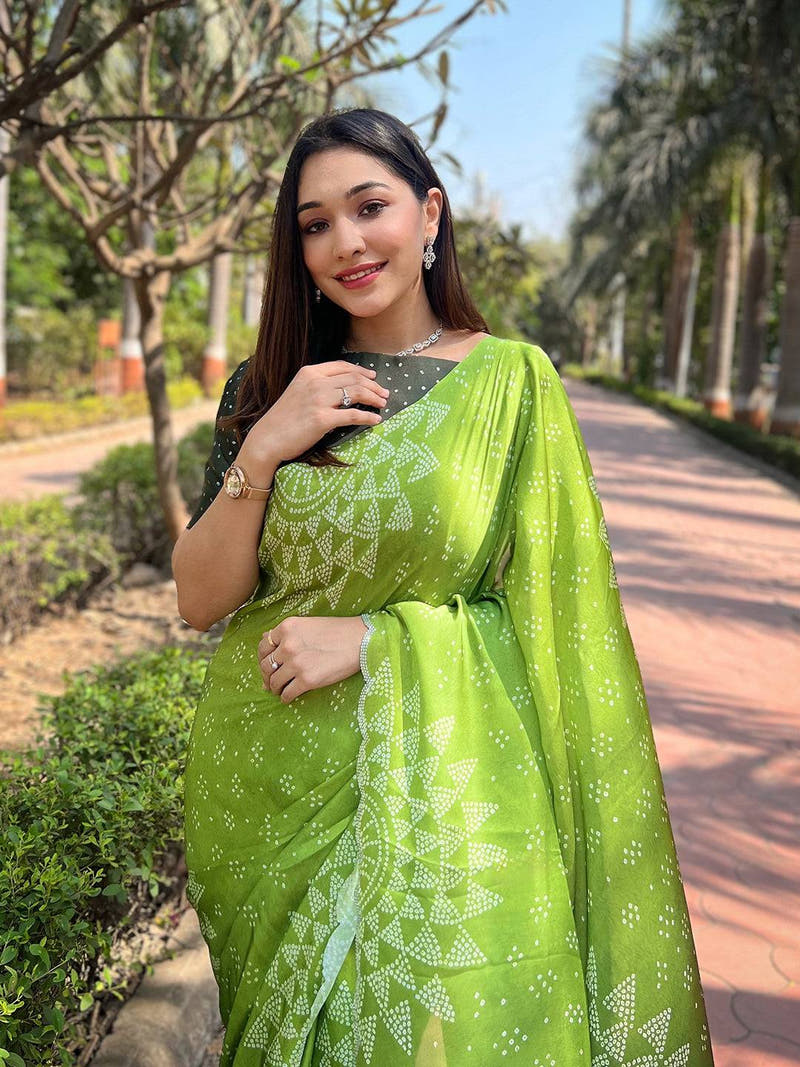 Green Ombre Bandhej Georgette Silk Saree