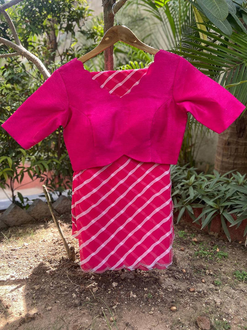 Pink Georgette Leheriya Print Stone Work Saree