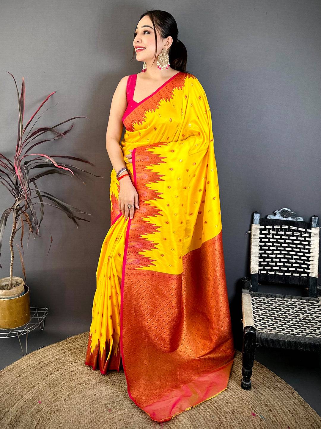 Mustard Yellow Soft Silk Kanjivaram Saree
