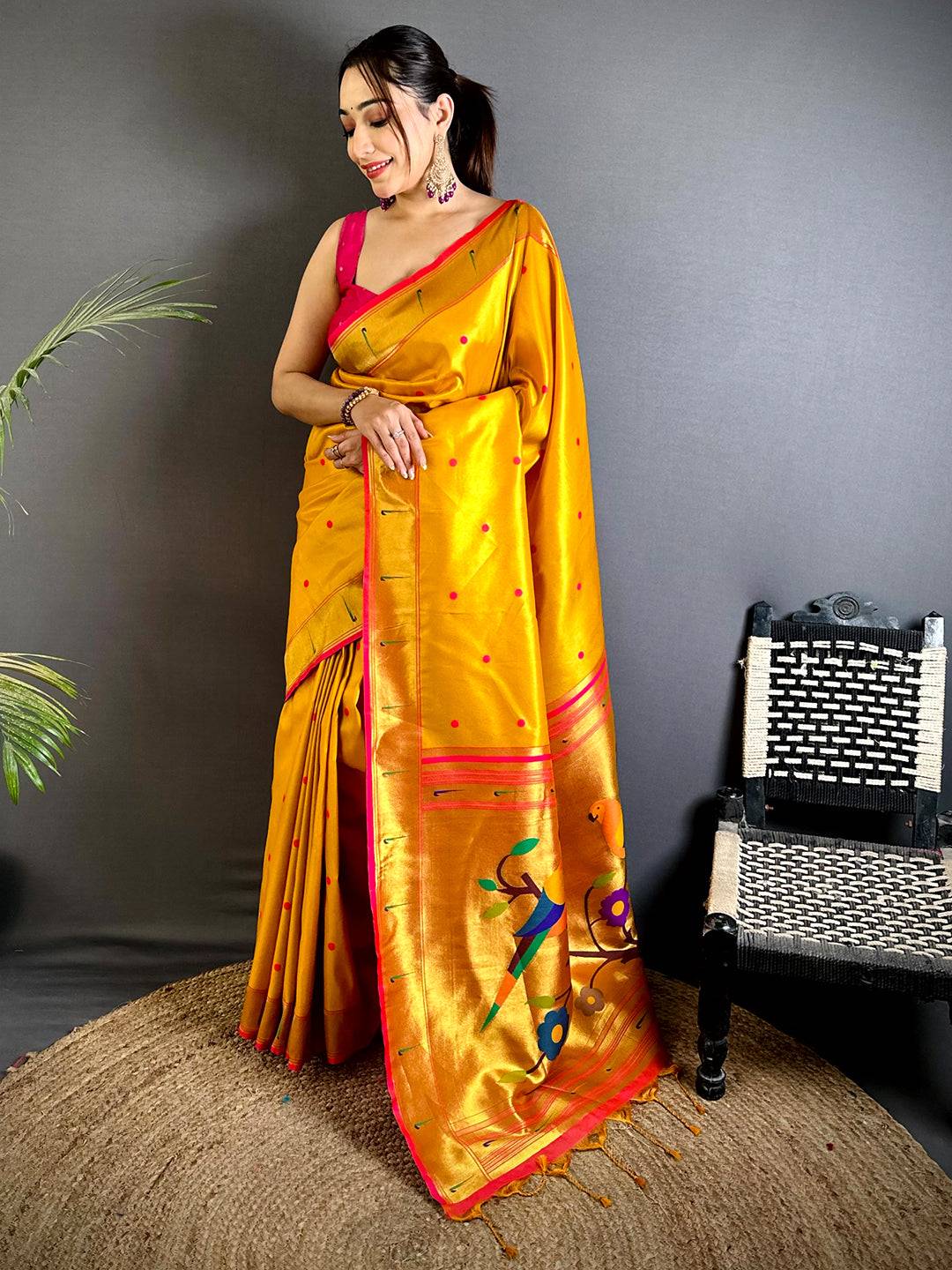 Yellow Glass Tissue Yevla Paithani Saree
