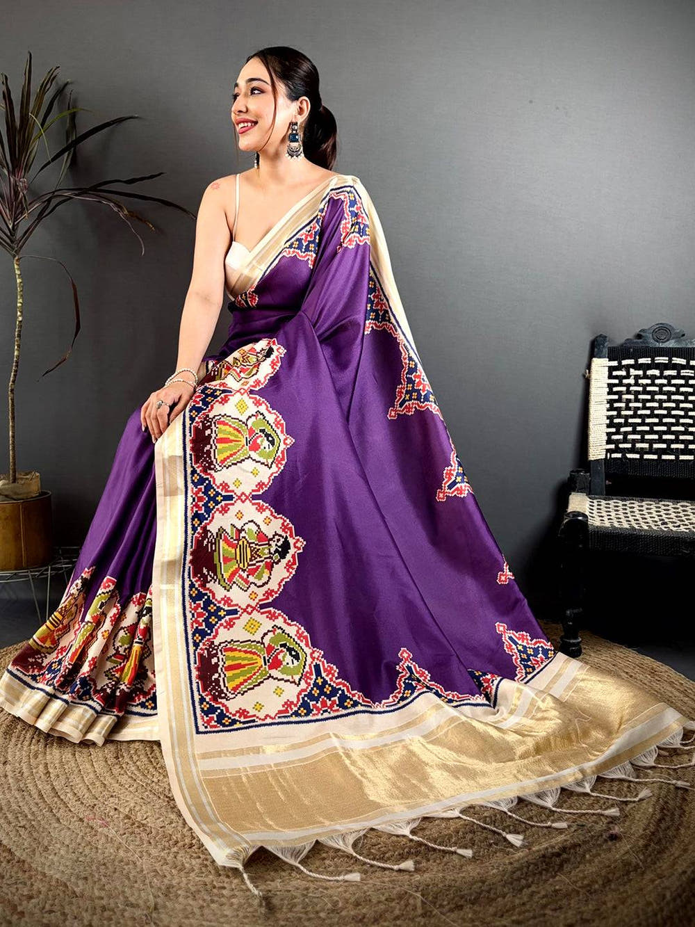 Purple Patola Border Kanchi Silk Saree