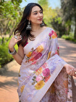 Lavender Lakhnavi Bandla Zari Weaving Saree