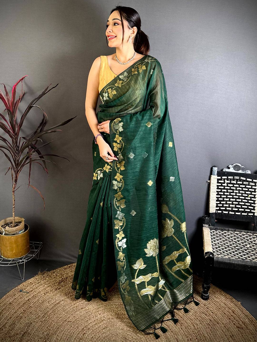 Green Sona Chandi  Munga  Saree
