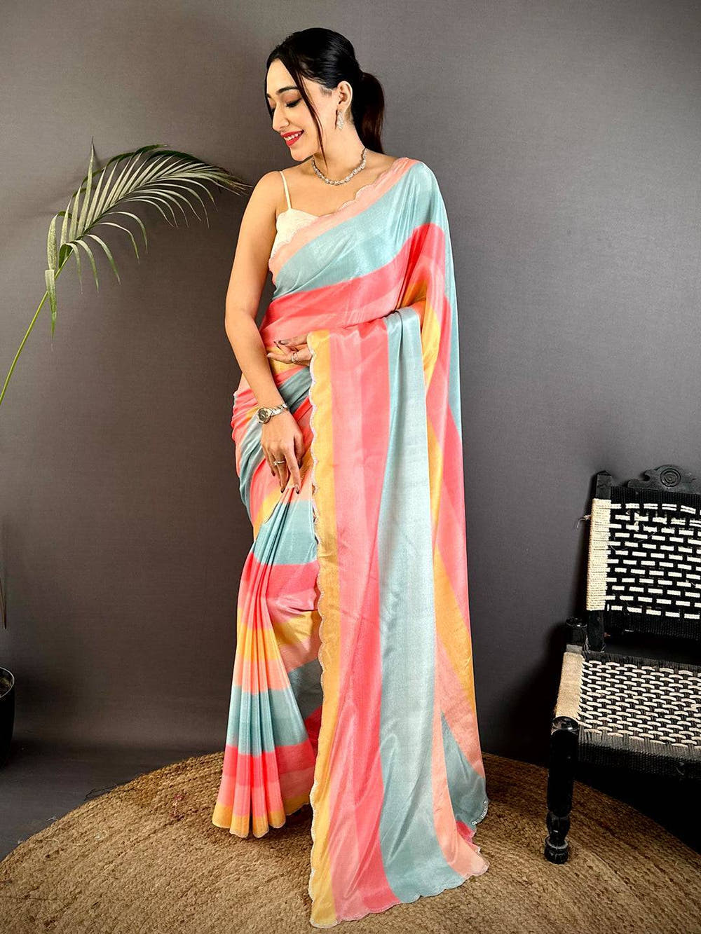 Radiant Soft Chiffon Striped Print Saree