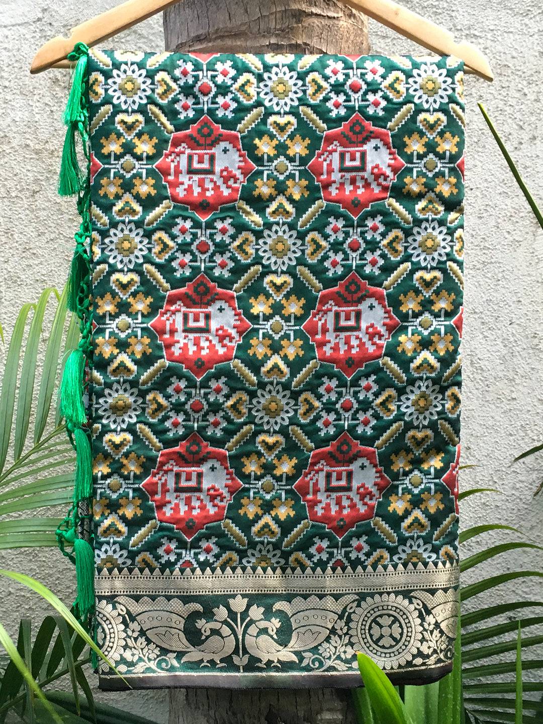 Jade Green Soft Silk Patola Weaving Saree