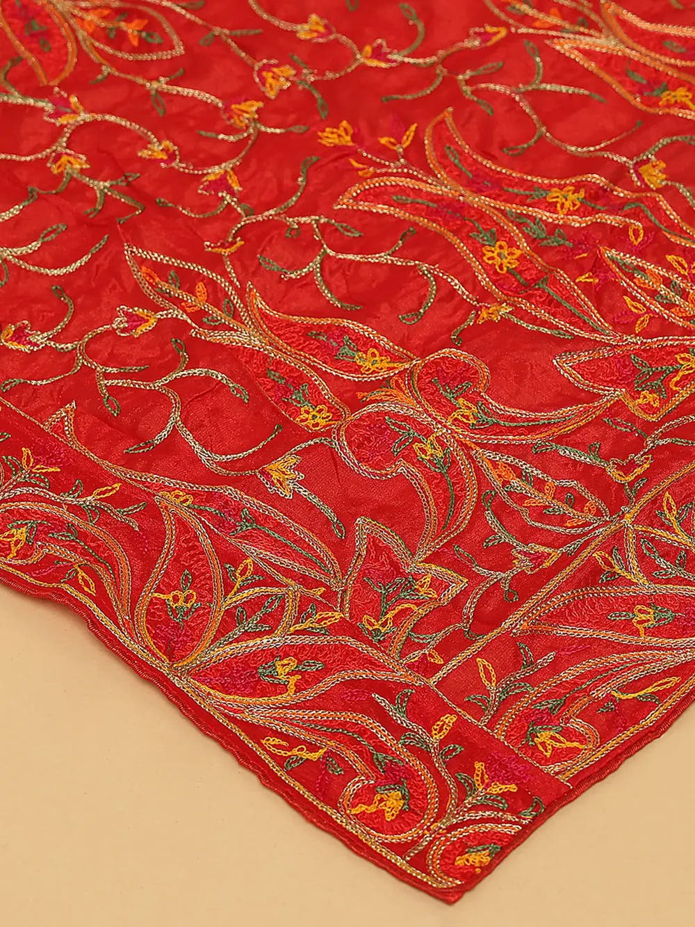 Red Warm Dense Floral Pashmina Dupatta