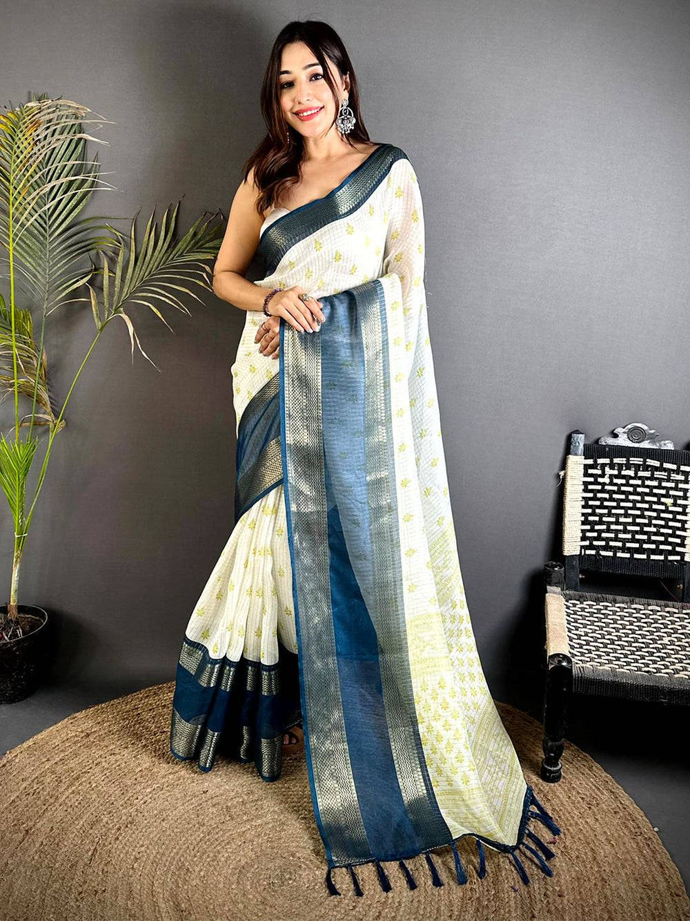 Rama Marshmallow Ikkat Butti Saree