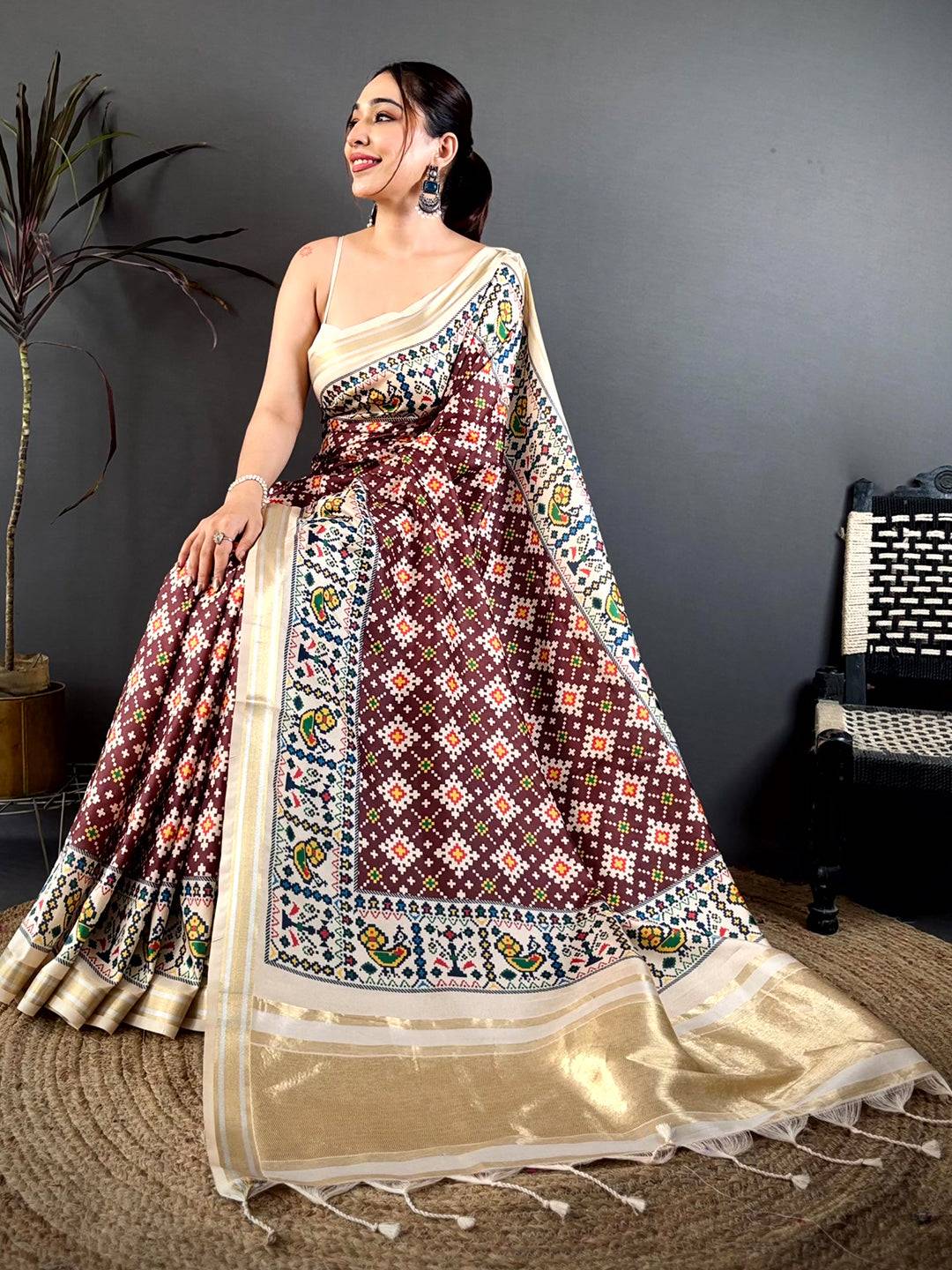 Red Ivory Allover Patola Kanchi Saree