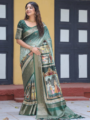 Pure Viscose Dola Silk Saree With Zari Weaving Pallu In Green Colour - Luxe