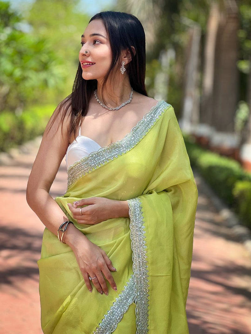 Carnation Green Pure Viscose Dyed Saree