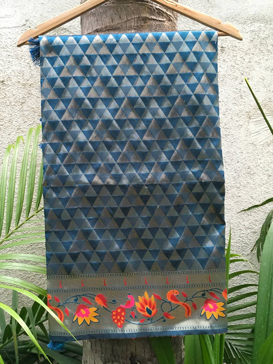 Denim Silk Blend Woven Zari Work Paithani Saree