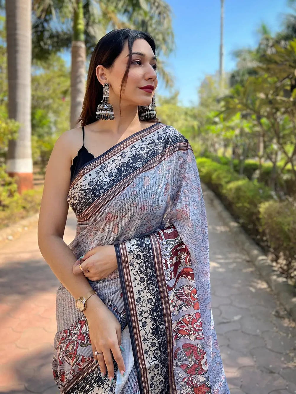 Satin Kota Doria Saree With Kalamkari Digital Print In Lavender Colour