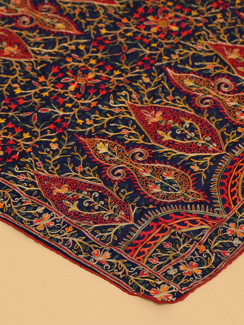 Navy Scallop Border Paisley Pashmina Dupatta