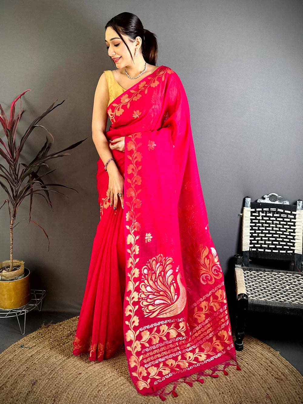 Rani Peacock Zari  Munga  Saree