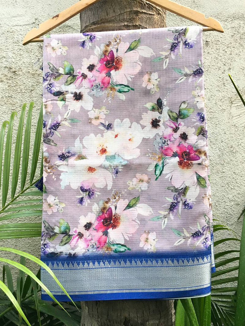 Grey Kota Flower Digital Print Saree