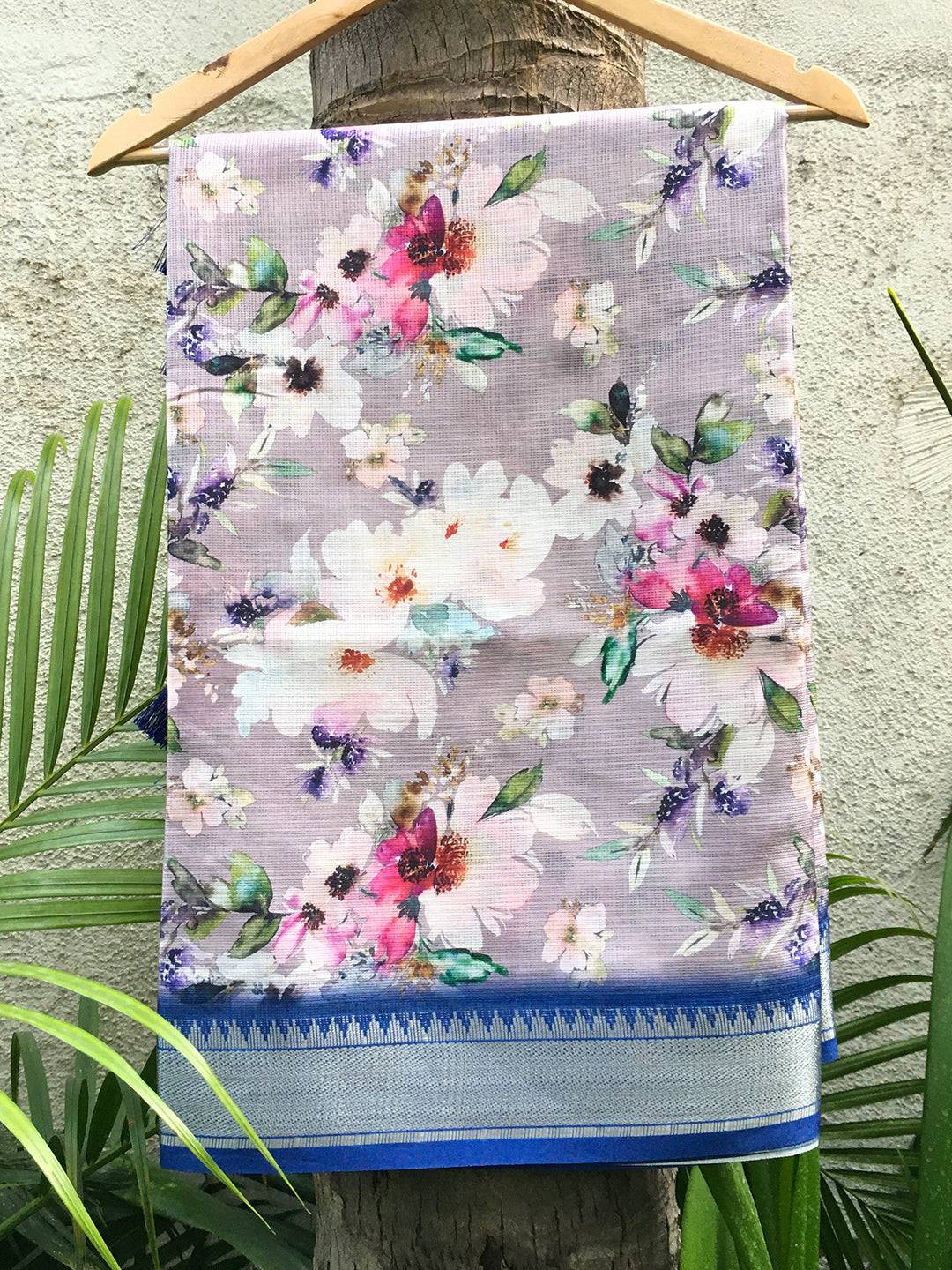 Grey Kota Flower Digital Print Saree