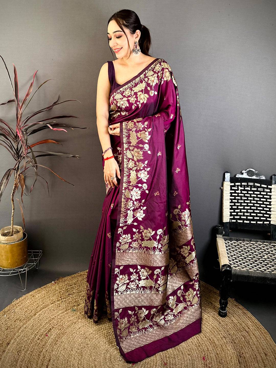Dark Purple Soft Silk Kanjivaram Saree