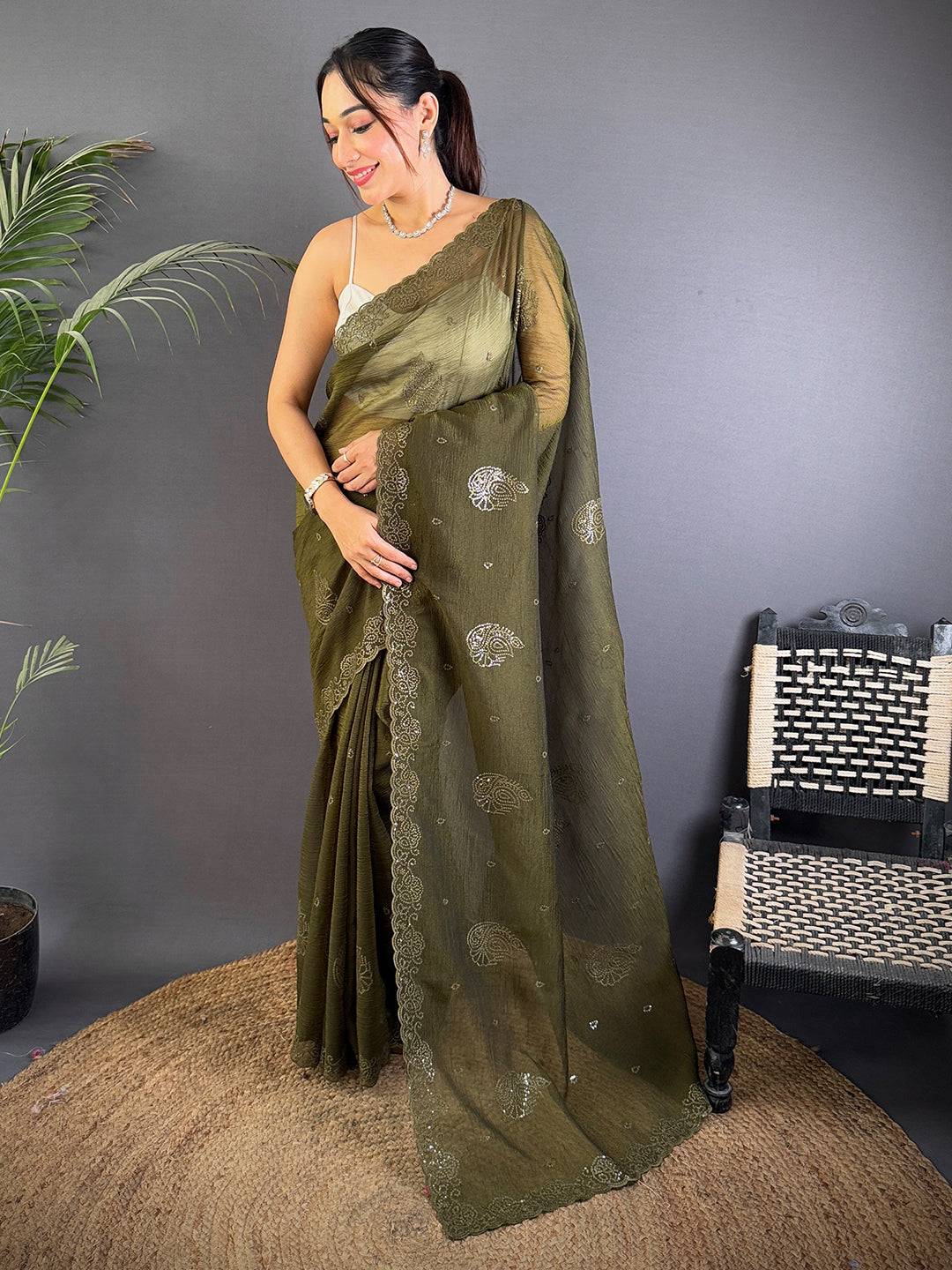 Green Art Silk Sequence Work Saree