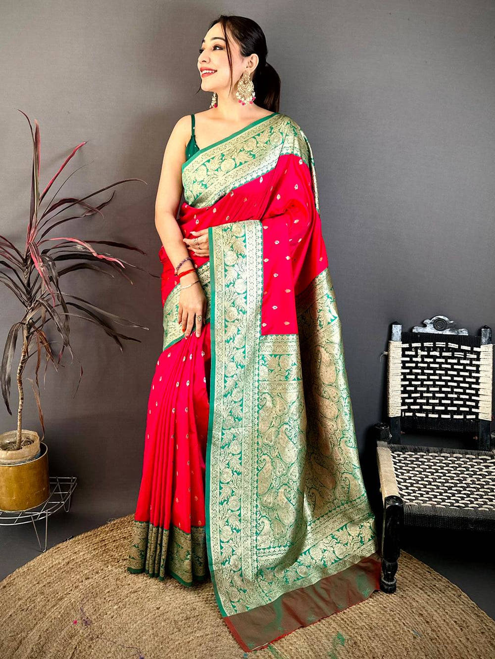 Bright Pink Soft Silk Kanjivaram Saree