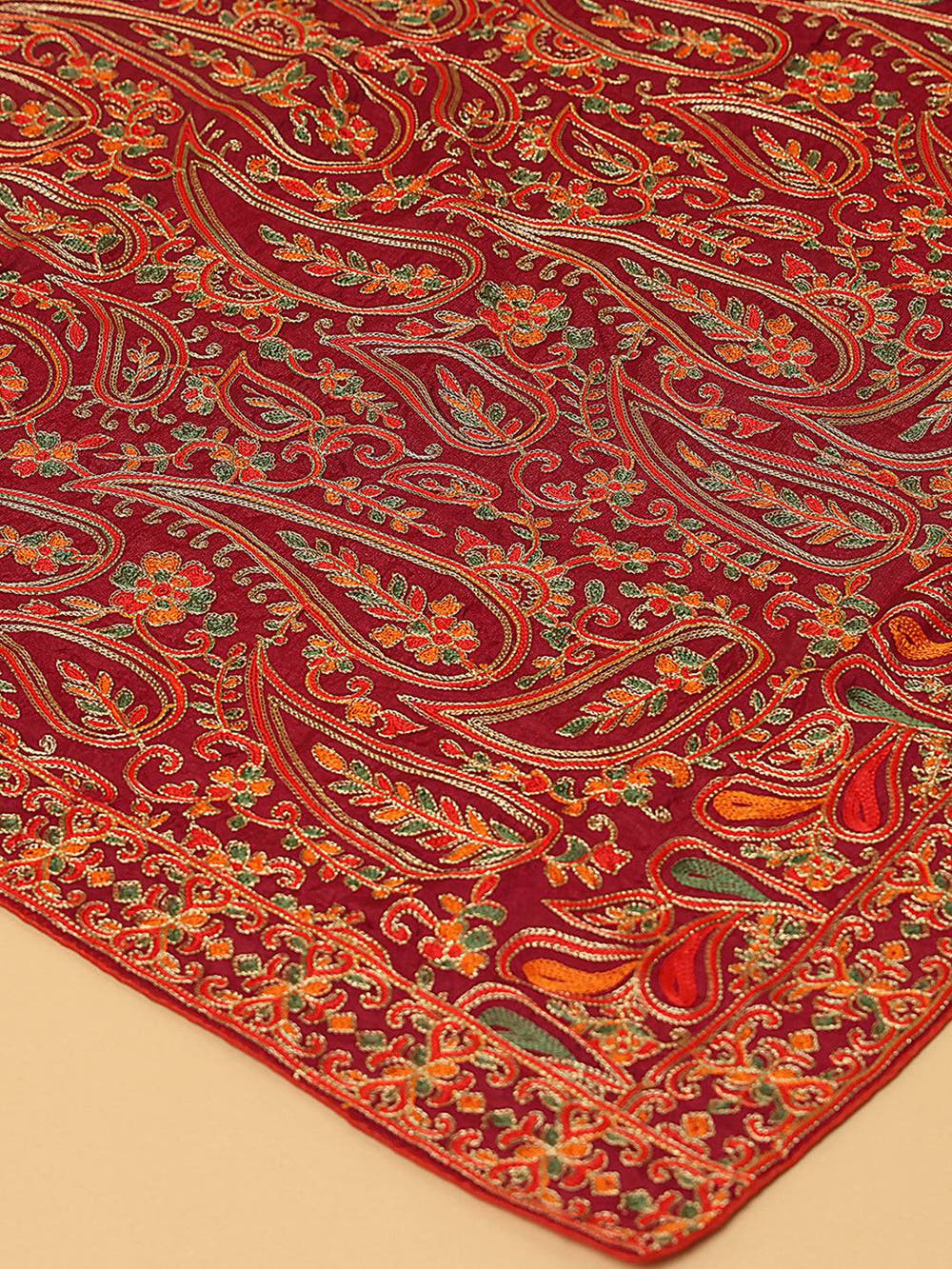 Wine Allover Fine Floral Pashmina Dupatta