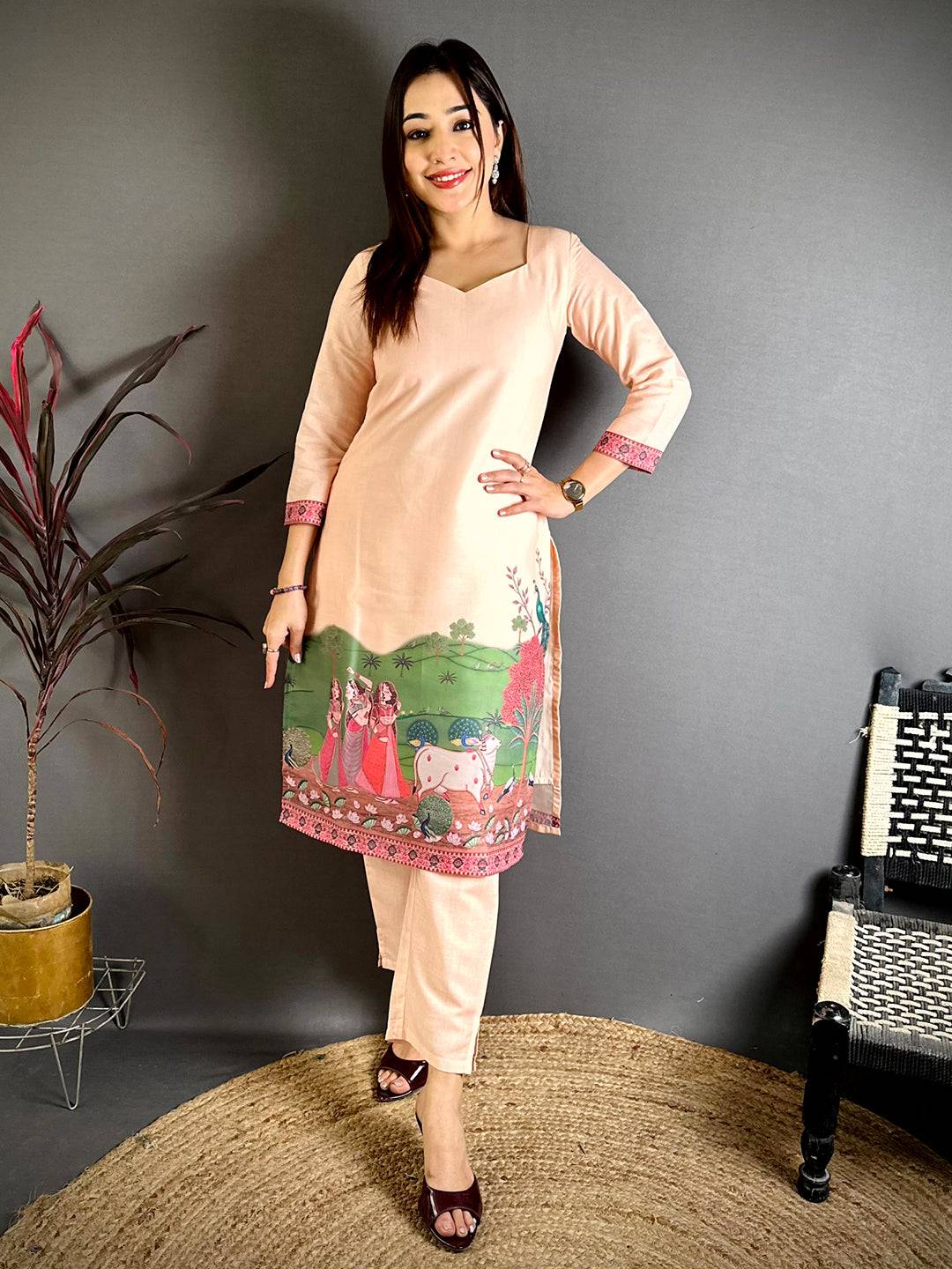Pichwai  Diamond  Neck   Kurti