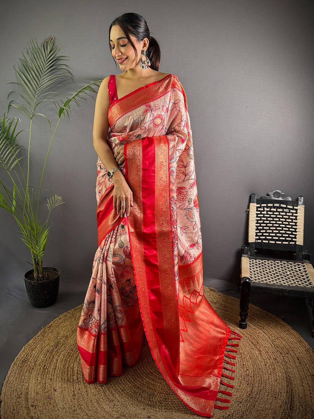 Ethereal Pink Kalamkari Printed Saree