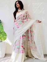 Multi Colour Digital Print Bollywood Saree in Lakhnavi Slub Pattern