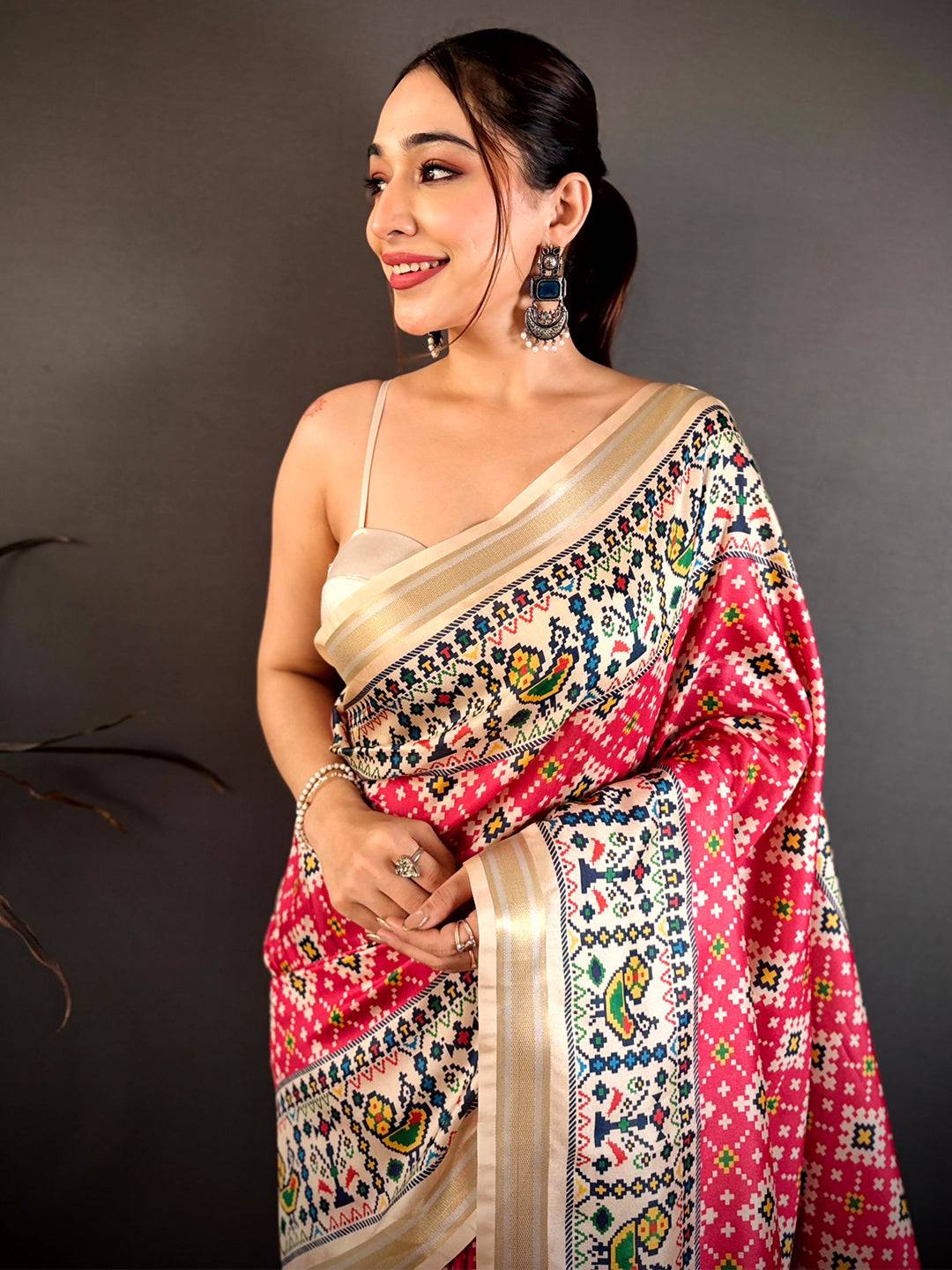 Pink Red Allover Patola Kanchi Saree