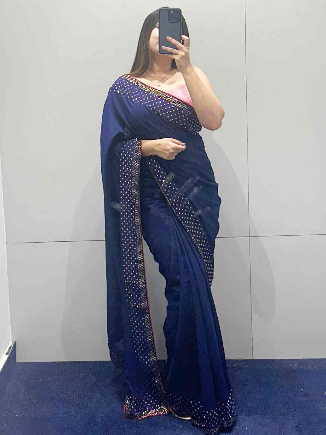 Radiant Navy Colour Vichitra Silk Saree