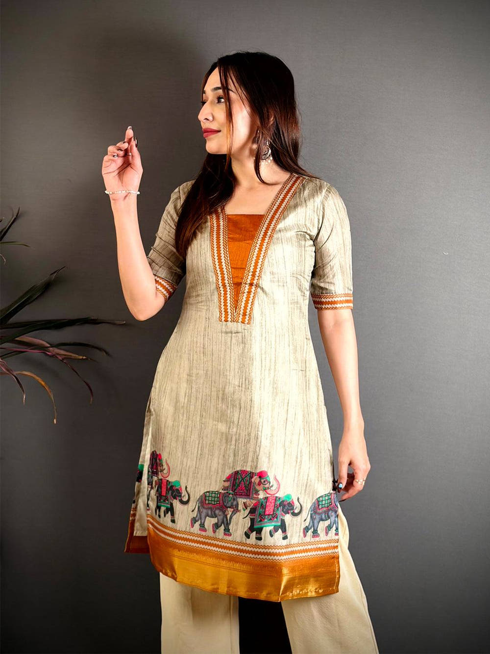 Soft Dola Silk Half V Neck Kurti
