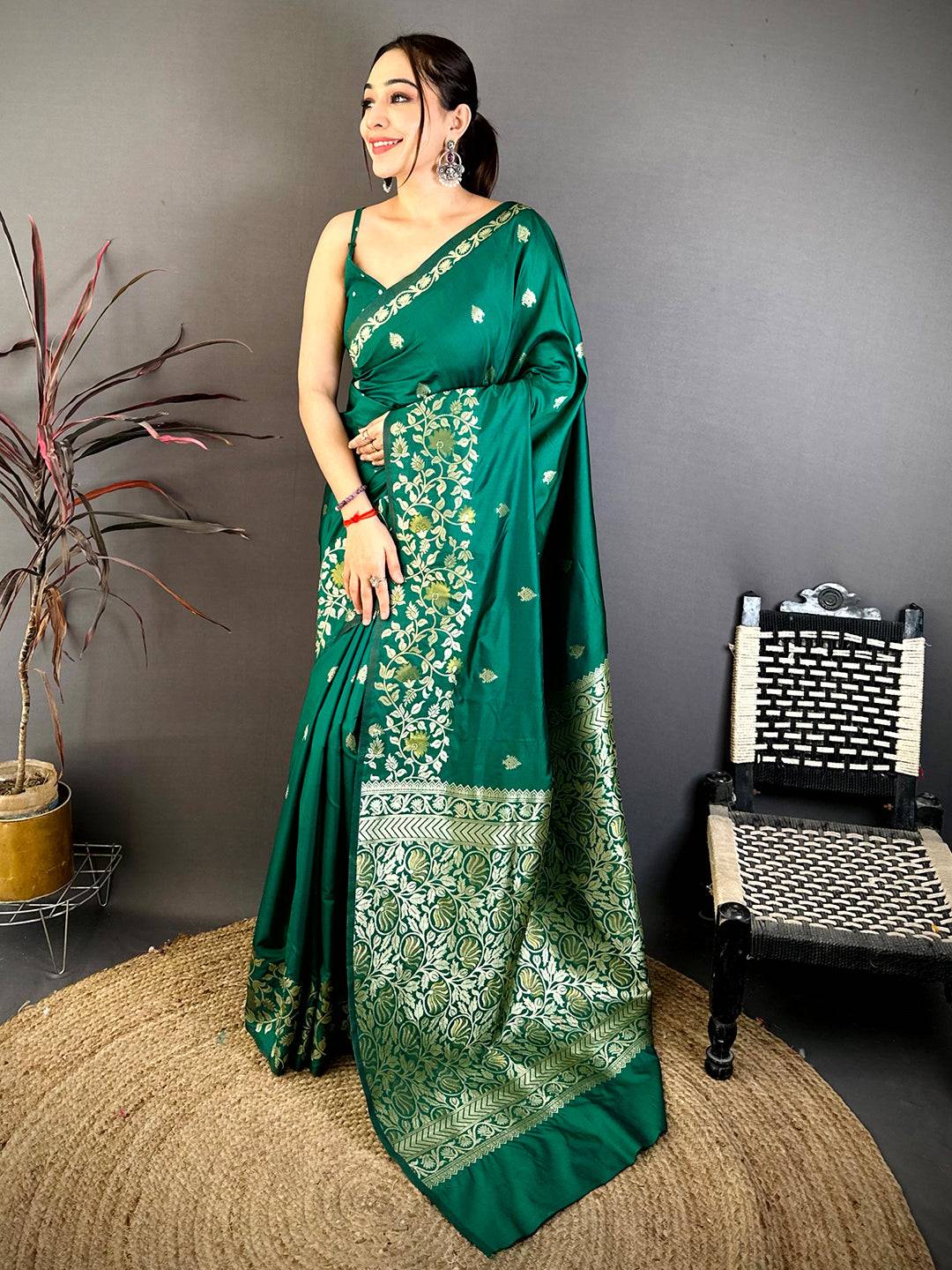 Emerald Green Soft Silk Kanjivaram Saree