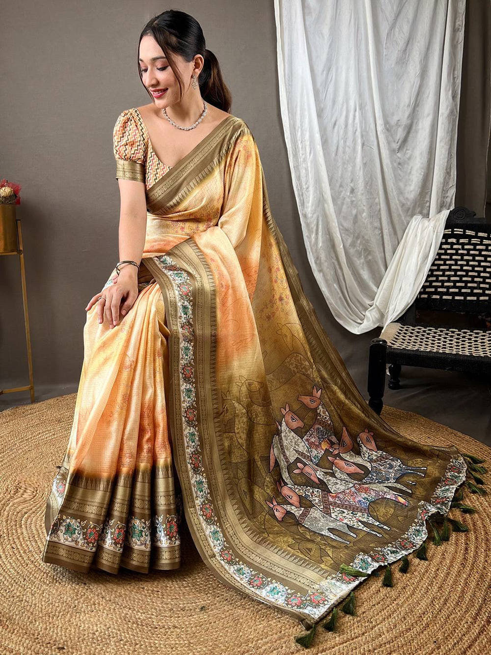 Mellow Yellow Kota Satin Border Saree