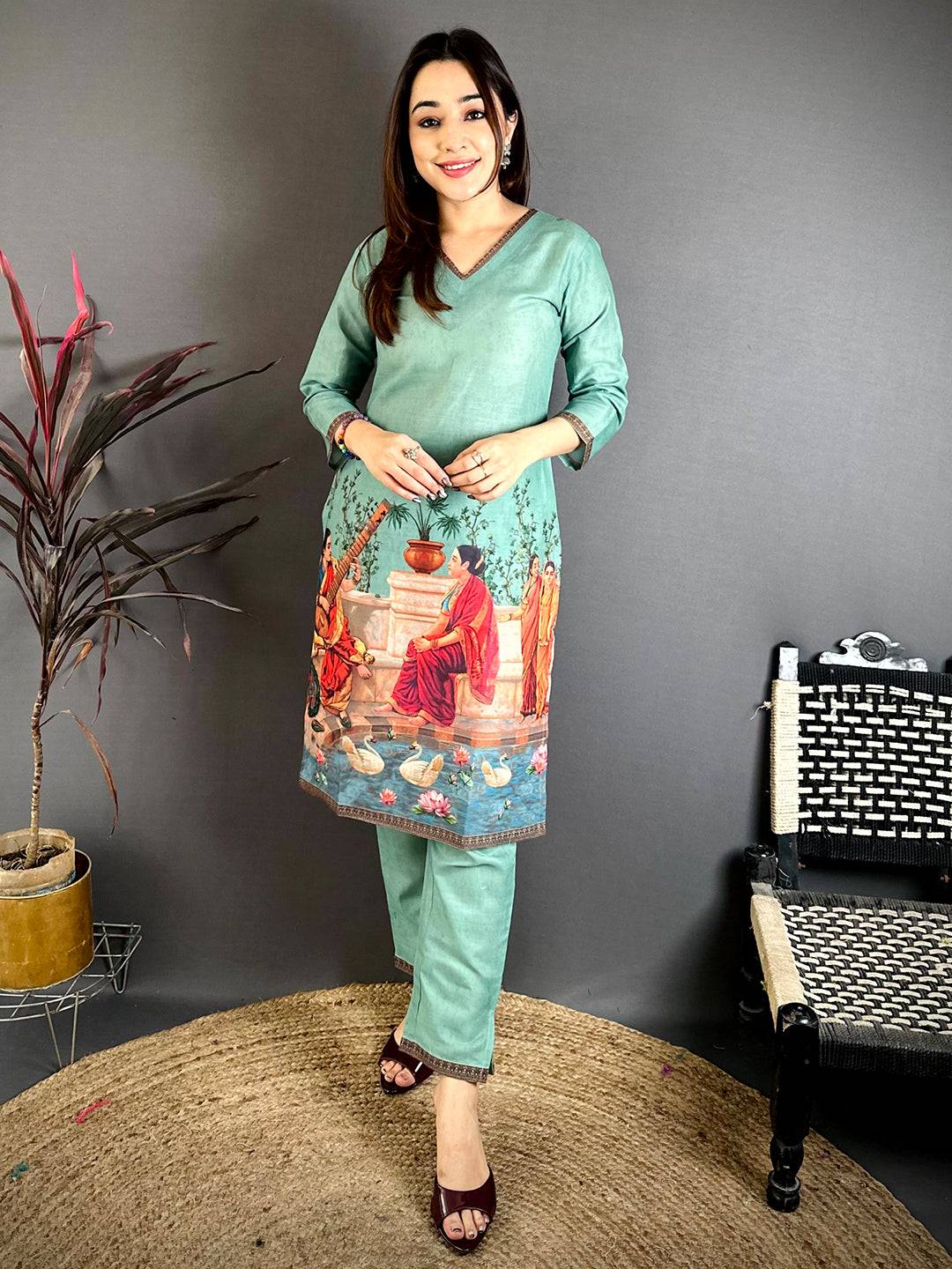 Painting  Print  V  Neck  Kurti