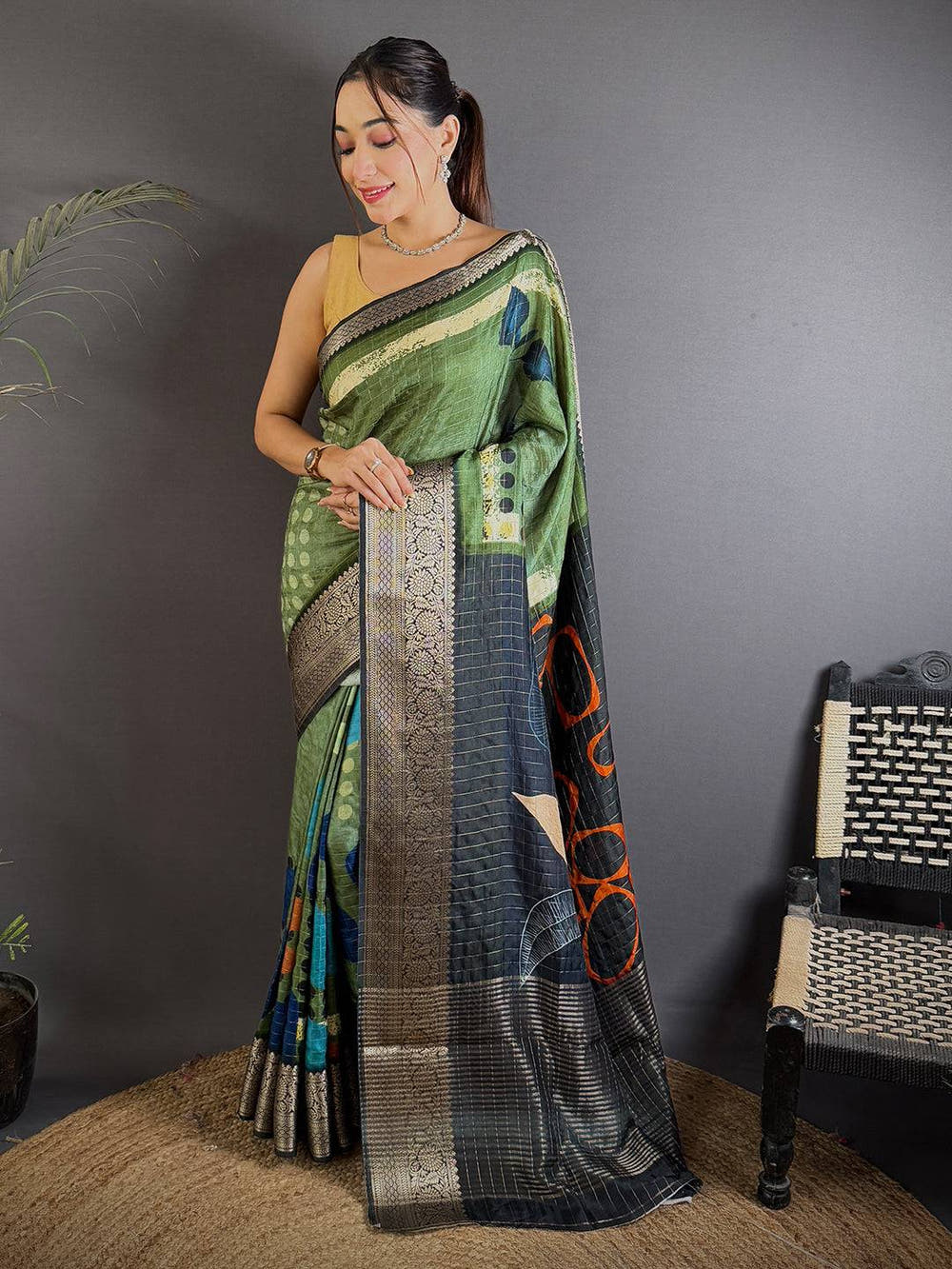 Dual Tone Pure Viscose Printed Saree