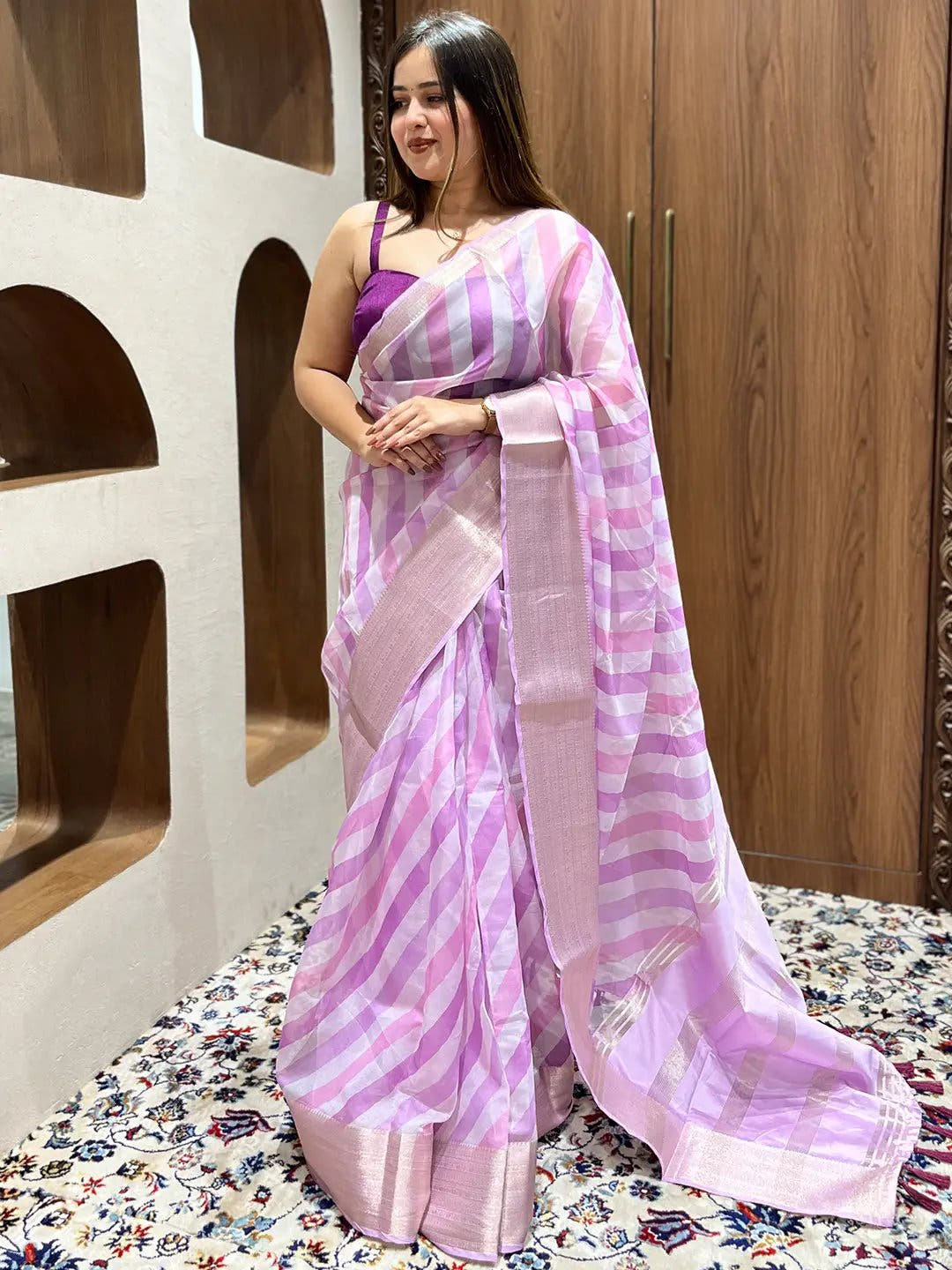 Soft Organza Leheriya Digital Print Party Wear Saree