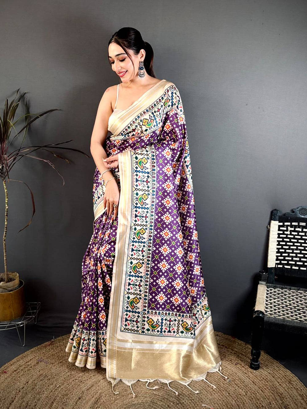 Violet Allover Patola Kanchi Silk Saree