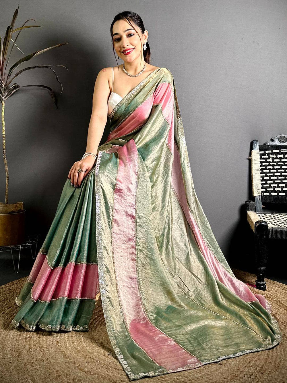 Classic Satin Tissue Diamond Work Saree