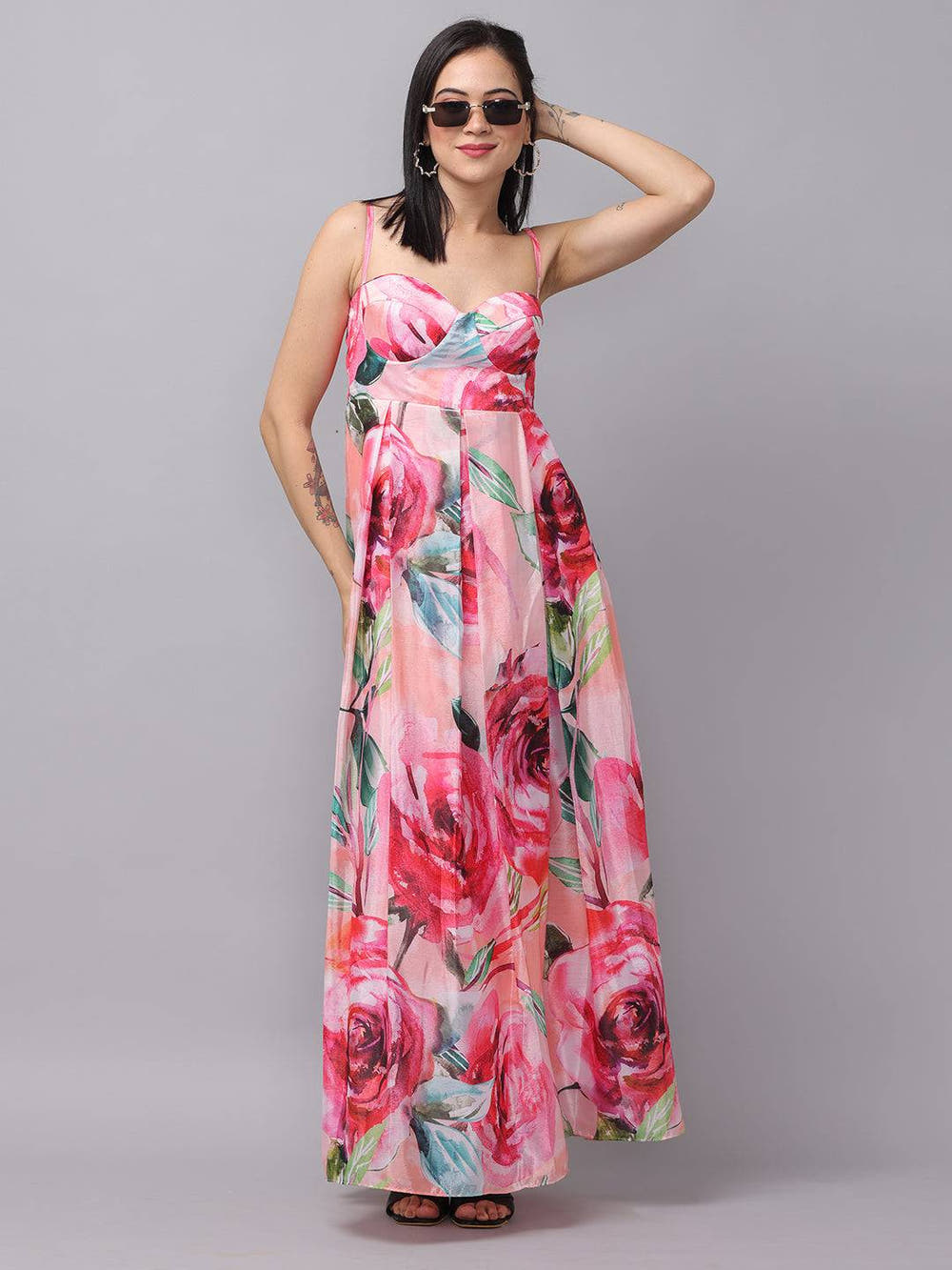 Rose Mist Chiffon Printed Dress