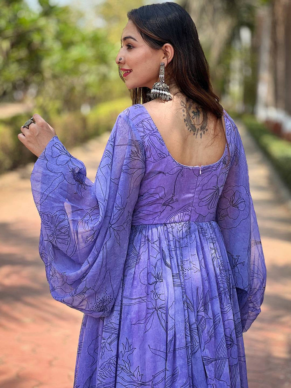 Slate Blue Dolman Puff Sleeve Dress