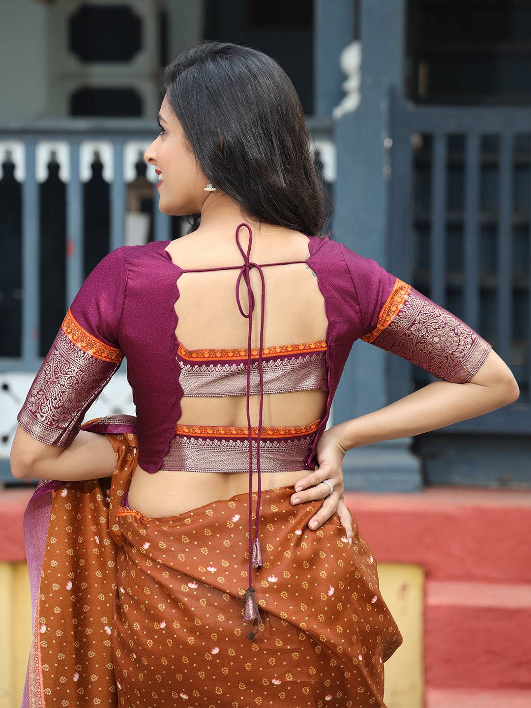 Brown Pure Viscose Dola Silk Saree with Exquisite Bhandhej Print - Luxe